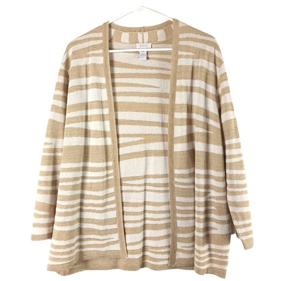 Chicos Open Front Cardigan Sweater Size L Wool Metallic Striped Knit Womens - Picture 1 of 5